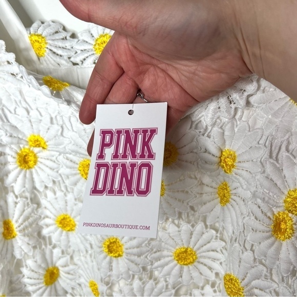 J. Marie Jenna Tie Strap Square Neck White Floral Daisy Lace Shift Midi Dress - Picture 7 of 16